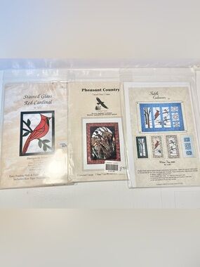 Stained glass red cardinal,pheasant country &winter time full sz sewing pattern
